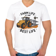 PRINTFASHION Farm - trakrtor - a legjobb életmód - Férfi V-nyakú póló - Fehér férfi póló
