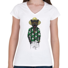 PRINTFASHION Fashion Panther - Női V-nyakú póló - Fehér