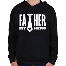 PRINTFASHION Father is my hero - Gyerek kapucnis pulóver - Fekete gyerek pulóver, kardigán