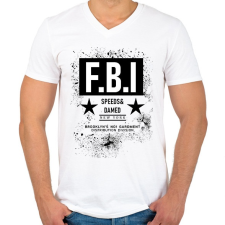 PRINTFASHION FBI - Férfi V-nyakú póló - Fehér férfi póló
