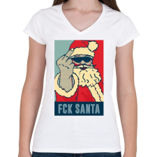 PRINTFASHION FCK SANTA - Női V-nyakú póló - Fehér női póló