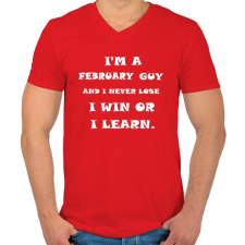 PRINTFASHION Februári vagyok és nem veszítek hanem tanulok - Férfi V-nyakú póló - Piros férfi póló