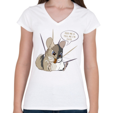 PRINTFASHION Feed me - Chinchilla - Női V-nyakú póló - Fehér női póló