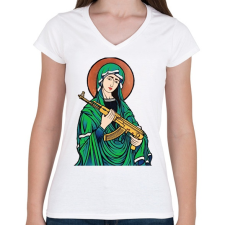 PRINTFASHION Fegyveres prédikátor - Női V-nyakú póló - Fehér női póló