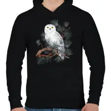 PRINTFASHION Fehér bagoly - Férfi kapucnis pulóver - Fekete férfi pulóver, kardigán