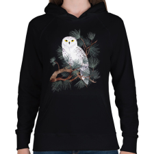 PRINTFASHION Fehér bagoly - Női kapucnis pulóver - Fekete női pulóver, kardigán