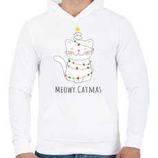 PRINTFASHION Fehér cica karácsonyi égőkkel - Férfi kapucnis pulóver - Fehér