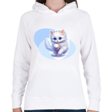 PRINTFASHION Fehér cica - Női kapucnis pulóver - Fehér női pulóver, kardigán