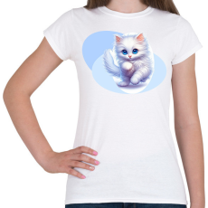 PRINTFASHION Fehér cica - Női póló - Fehér