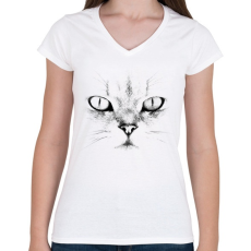 PRINTFASHION Fehér macska - Női V-nyakú póló - Fehér