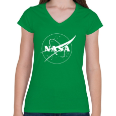 PRINTFASHION Fehér Nasa logo - Női V-nyakú póló - Zöld