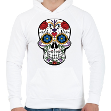PRINTFASHION Fehér, piros és lila calavera illusztráció - Férfi kapucnis pulóver - Fehér férfi pulóver, kardigán
