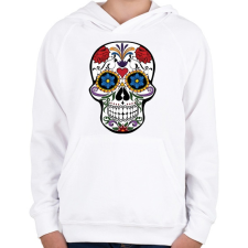PRINTFASHION Fehér, piros és lila calavera illusztráció - Gyerek kapucnis pulóver - Fehér gyerek pulóver, kardigán