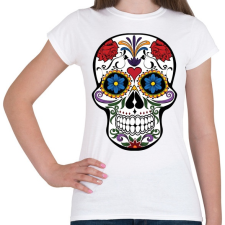 PRINTFASHION Fehér, piros és lila calavera illusztráció - Női póló - Fehér női póló