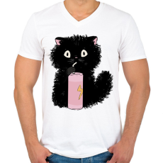 PRINTFASHION Fekete cica - Férfi V-nyakú póló - Fehér