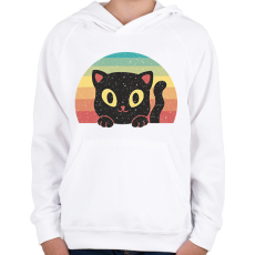 PRINTFASHION Fekete cica - Gyerek kapucnis pulóver - Fehér