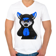 PRINTFASHION Fekete,kék vicces husky vagy farkas - Férfi V-nyakú póló - Fehér férfi póló