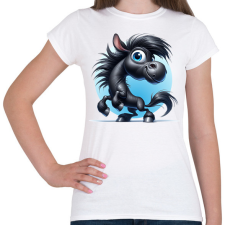 PRINTFASHION Fekete ló - Női póló - Fehér női póló