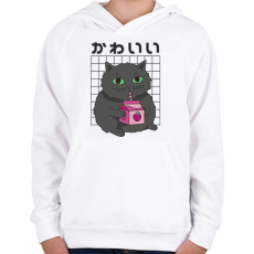 PRINTFASHION Fekete macska - Gyerek kapucnis pulóver - Fehér