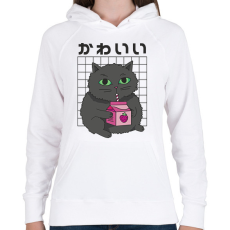 PRINTFASHION Fekete macska - Női kapucnis pulóver - Fehér