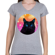 PRINTFASHION Fekete macska - Női V-nyakú póló - Sport szürke