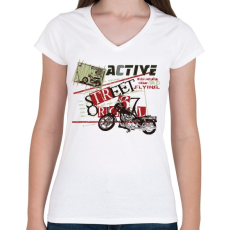 PRINTFASHION Fekete motor - Női V-nyakú póló - Fehér