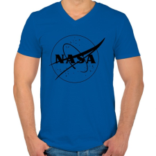 PRINTFASHION Fekete Nasa logo - Férfi V-nyakú póló - Királykék férfi póló