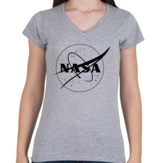 PRINTFASHION Fekete Nasa logo - Női V-nyakú póló - Sport szürke