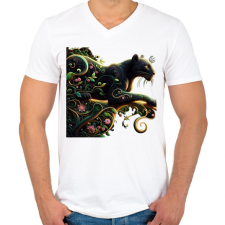 PRINTFASHION Fekete párduc2 - Férfi V-nyakú póló - Fehér férfi póló