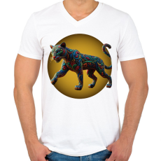 PRINTFASHION Fekete párduc - Férfi V-nyakú póló - Fehér