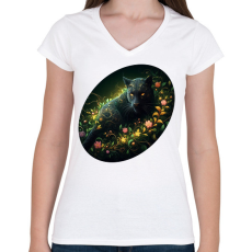 PRINTFASHION Fekete párduc - Női V-nyakú póló - Fehér