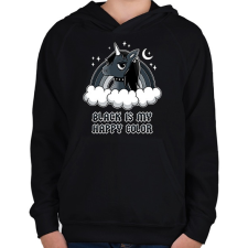 PRINTFASHION Fekete unikornis - Gyerek kapucnis pulóver - Fekete gyerek pulóver, kardigán