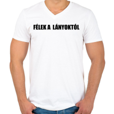 PRINTFASHION Félek a lányoktól - Férfi V-nyakú póló - Fehér férfi póló