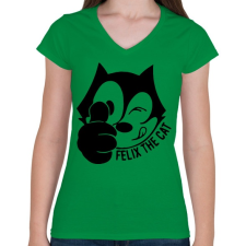 PRINTFASHION Felix the cat - Női V-nyakú póló - Zöld női póló