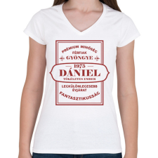 PRINTFASHION Férfiak gyöngye - Névvel, évszammal - Női V-nyakú póló - Fehér női póló