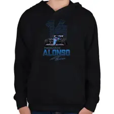 PRINTFASHION Fernando Alonso - Gyerek kapucnis pulóver - Fekete gyerek pulóver, kardigán