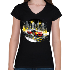 PRINTFASHION Ferrari - Női V-nyakú póló - Fekete