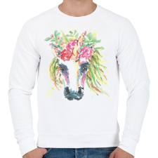 PRINTFASHION Festett egyszarvú virágokkal - Férfi pulóver - Fehér férfi pulóver, kardigán