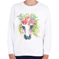 PRINTFASHION Festett egyszarvú virágokkal - Gyerek pulóver - Fehér