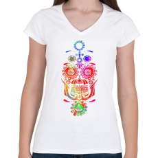 PRINTFASHION festival skull - Női V-nyakú póló - Fehér