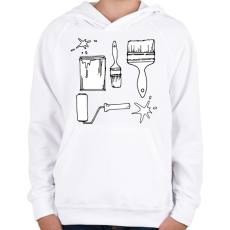 PRINTFASHION Festő ecsetek - Gyerek kapucnis pulóver - Fehér