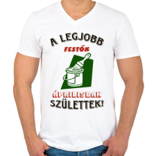 PRINTFASHION Festő szülinapja április színes - Férfi V-nyakú póló - Fehér férfi póló
