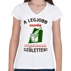 PRINTFASHION Festő szülinapja február színes - Női V-nyakú póló - Fehér