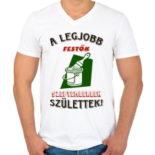 PRINTFASHION Festő szülinapja szeptember színes - Férfi V-nyakú póló - Fehér férfi póló