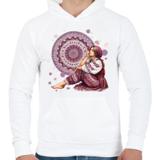 PRINTFASHION Fiatal lány népies ruhában - Férfi kapucnis pulóver - Fehér férfi pulóver, kardigán