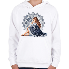 PRINTFASHION Fiatal lány népies ruhában - Gyerek kapucnis pulóver - Fehér gyerek pulóver, kardigán