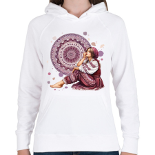 PRINTFASHION Fiatal lány népies ruhában - Női kapucnis pulóver - Fehér női pulóver, kardigán