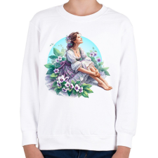 PRINTFASHION Fiatal lány népies ruhában tavaszi virágok között - Gyerek pulóver - Fehér gyerek pulóver, kardigán