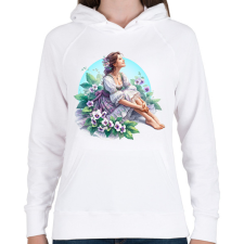 PRINTFASHION Fiatal lány népies ruhában tavaszi virágok között - Női kapucnis pulóver - Fehér női pulóver, kardigán