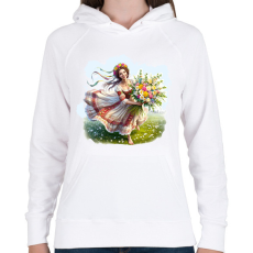 PRINTFASHION Fiatal lány virágokkal népviseletben  - Női kapucnis pulóver - Fehér